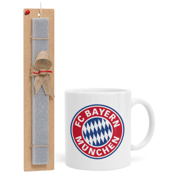 FC Bayern Munich, Πασχαλινή Λαμπάδα με Κούπα κεραμική (330ml) & κερί αρωματικό πλακέ (30cm) (ΓΚΡΙ)