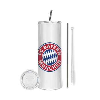 FC Bayern Munich, Eco friendly ποτήρι θερμό (tumbler) από ανοξείδωτο ατσάλι 600ml, με μεταλλικό καλαμάκι & βούρτσα καθαρισμού