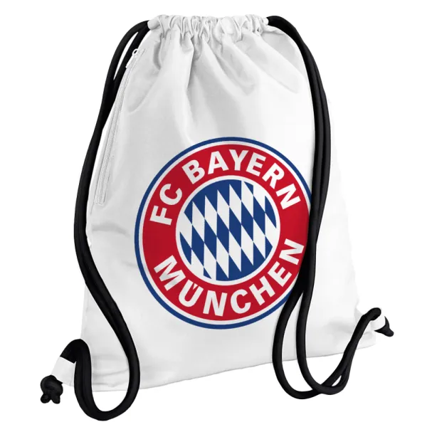 FC Bayern Munich — Τσάντα πλάτης πουγκί GYMBAG λευκή, με τσέπη (40x48cm) & χονδρά κορδόνια