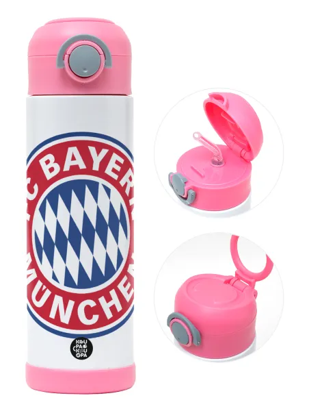 FC Bayern Munich — Παιδικό παγούρι θερμό, ανοξείδωτο, με καλαμάκι ασφαλείας, ΡΟΖ (500ml)