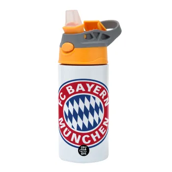 FC Bayern Munich, Children's hot water bottle, stainless steel, with safety straw, Orange/Grey (360ml) BPA-FREE