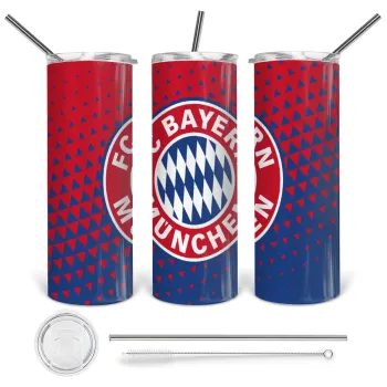 FC Bayern Munich, Tumbler ποτήρι θερμό από ανοξείδωτο ατσάλι 600ml, με μεταλλικό καλαμάκι & βούρτσα καθαρισμού