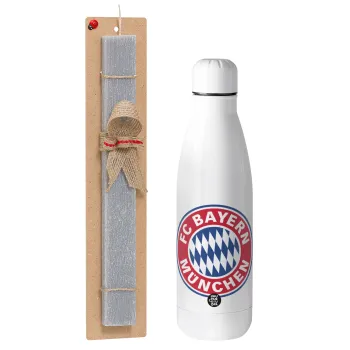 FC Bayern Munich, Πασχαλινή Λαμπάδα με μεταλλικό παγούρι θερμός ανοξείδωτο (500ml) & κερί αρωματικό πλακέ (30cm) (ΓΚΡΙ)