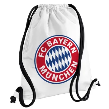 FC Bayern Munich, Τσάντα πλάτης πουγκί GYMBAG λευκή, με τσέπη (40x48cm) & χονδρά κορδόνια