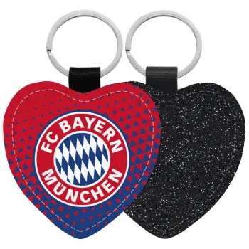 FC Bayern Munich, Μπρελόκ PU δερμάτινο glitter καρδιά ΜΑΥΡΟ