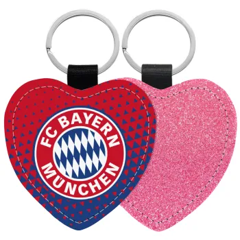 FC Bayern Munich, Μπρελόκ PU δερμάτινο glitter καρδιά ΡΟΖ