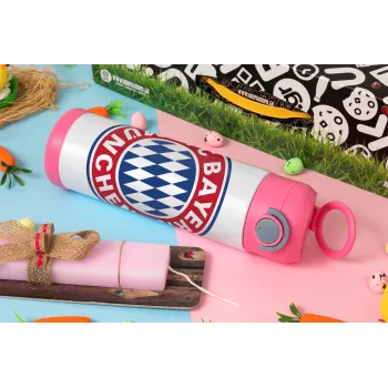 FC Bayern Munich, Πασχαλινή Λαμπάδα με Παιδικό παγούρι θερμό, ανοξείδωτο, με καλαμάκι ασφαλείας, ΡΟΖ (500ml)