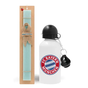 FC Bayern Munich, Easter Set, metallic aluminum water bottle (500ml) & scented flat candle (30cm) (TURQUOISE)