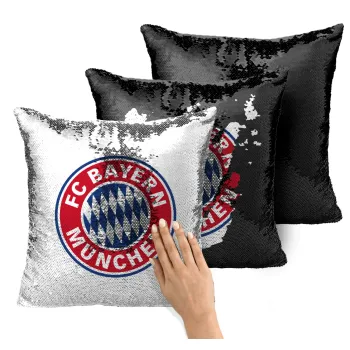 FC Bayern Munich, Μαξιλάρι καναπέ Μαγικό Μαύρο με πούλιες 40x40cm περιέχεται το γέμισμα