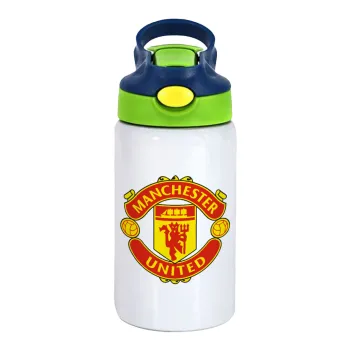 Manchester United F.C., Children's hot water bottle, stainless steel, with safety straw, green, blue (350ml)