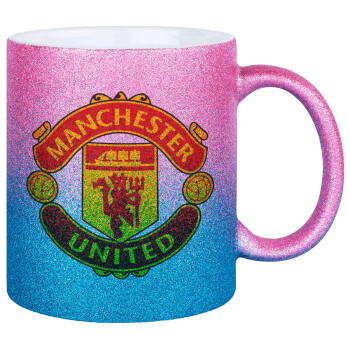 Manchester United F.C., Κούπα Χρυσή/Μπλε Glitter, κεραμική, 330ml