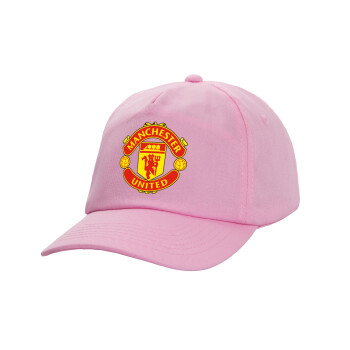 Manchester United F.C., Καπέλο παιδικό casual μπειζμπολ, 100% Βαμβακερό Twill, ΡΟΖ (ΒΑΜΒΑΚΕΡΟ, ΠΑΙΔΙΚΟ, ONE SIZE)