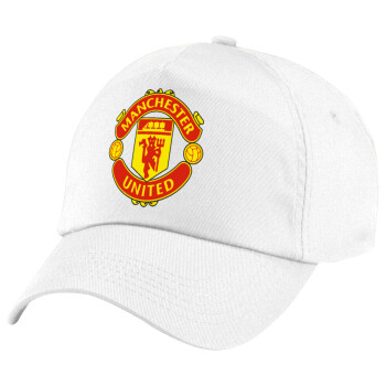 Manchester United F.C., Καπέλο παιδικό Baseball, 100% Βαμβακερό Twill, Λευκό (ΒΑΜΒΑΚΕΡΟ, ΠΑΙΔΙΚΟ, UNISEX, ONE SIZE)