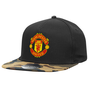 Manchester United F.C., Καπέλο Ενηλίκων Flat Snapback Μαύρο/Παραλαγή, (100% ΒΑΜΒΑΚΕΡΟ, ΕΝΗΛΙΚΩΝ, UNISEX, ONE SIZE)