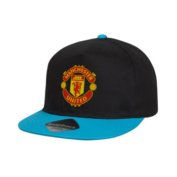 Manchester United F.C., Καπέλο παιδικό Flat Snapback, Μαύρο/Μπλε (100% ΒΑΜΒΑΚΕΡΟ, ΠΑΙΔΙΚΟ, UNISEX, ONE SIZE)