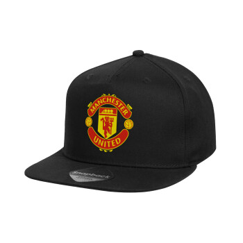 Manchester United F.C., Καπέλο παιδικό Flat Snapback, Μαύρο (100% ΒΑΜΒΑΚΕΡΟ, ΠΑΙΔΙΚΟ, UNISEX, ONE SIZE)
