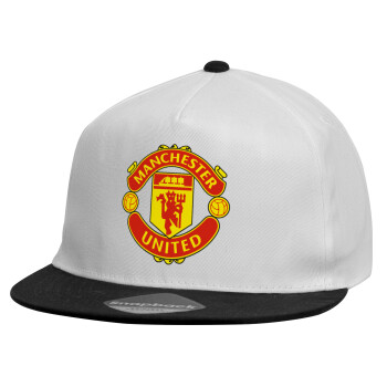 Manchester United F.C., Καπέλο παιδικό Flat Snapback, Λευκό (100% ΒΑΜΒΑΚΕΡΟ, ΠΑΙΔΙΚΟ, UNISEX, ONE SIZE)
