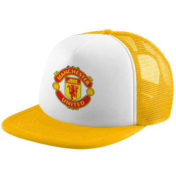Manchester United F.C., Καπέλο παιδικό Soft Trucker με Δίχτυ ΚΙΤΡΙΝΟ/ΛΕΥΚΟ (POLYESTER, ΠΑΙΔΙΚΟ, ONE SIZE)