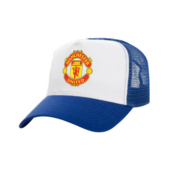 Manchester United F.C., Καπέλο Ενηλίκων Structured Trucker, με Δίχτυ, ΛΕΥΚΟ/ΜΠΛΕ (100% ΒΑΜΒΑΚΕΡΟ, ΕΝΗΛΙΚΩΝ, UNISEX, ONE SIZE)