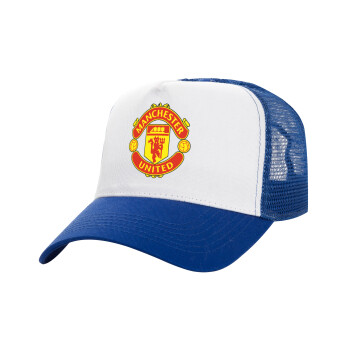 Manchester United F.C., Adult Structured Trucker Hat, with Mesh, WHITE/BLUE (100% COTTON, ADULT, UNISEX, ONE SIZE)