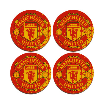 Manchester United F.C., ΣΕΤ x4 Σουβέρ ξύλινα στρογγυλά plywood (9cm)