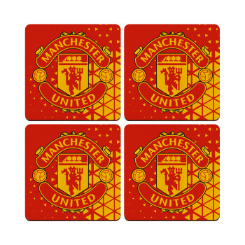 Manchester United F.C., ΣΕΤ x4 Σουβέρ ξύλινα τετράγωνα plywood (9cm)