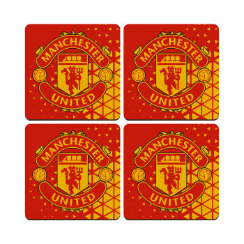 Manchester United F.C., ΣΕΤ x4 Σουβέρ ξύλινα τετράγωνα plywood (9cm)