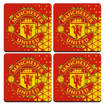 Manchester United F.C., ΣΕΤ 4 Σουβέρ ξύλινα τετράγωνα (9cm)