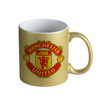 Manchester United F.C., Κούπα Χρυσή Glitter που γυαλίζει, κεραμική, 330ml