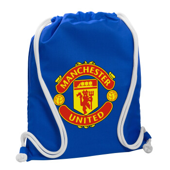 Manchester United F.C., Τσάντα πλάτης πουγκί GYMBAG Μπλε, με τσέπη (40x48cm) & χονδρά κορδόνια