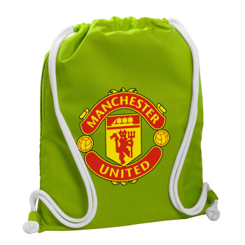 Manchester United F.C., Τσάντα πλάτης πουγκί GYMBAG LIME GREEN, με τσέπη (40x48cm) & χονδρά κορδόνια