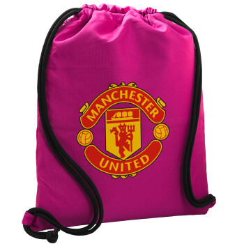 Manchester United F.C., Τσάντα πλάτης πουγκί GYMBAG Φούξια, με τσέπη (40x48cm) & χονδρά κορδόνια