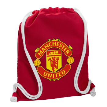 Manchester United F.C., Τσάντα πλάτης πουγκί GYMBAG Κόκκινη, με τσέπη (40x48cm) & χονδρά κορδόνια