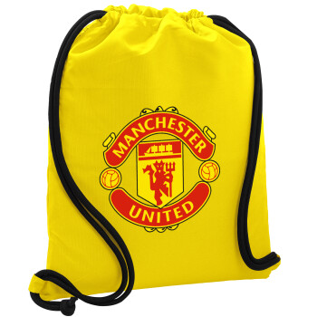 Manchester United F.C., Τσάντα πλάτης πουγκί GYMBAG Κίτρινη, με τσέπη (40x48cm) & χονδρά κορδόνια