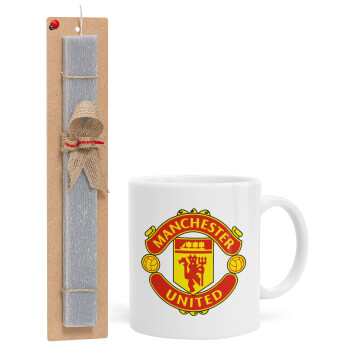 Manchester United F.C., Πασχαλινό Σετ, Κούπα κεραμική (330ml) & πασχαλινή λαμπάδα αρωματική πλακέ (30cm) (ΓΚΡΙ)