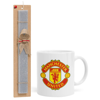 Manchester United F.C., Πασχαλινή Λαμπάδα με Κούπα κεραμική (330ml) & κερί αρωματικό πλακέ (30cm) (ΓΚΡΙ)