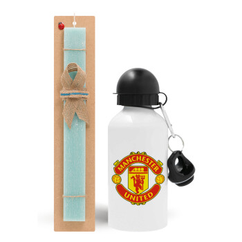 Manchester United F.C., Πασχαλινό Σετ, παγούρι μεταλλικό αλουμινίου (500ml) & λαμπάδα αρωματική πλακέ (30cm) (ΤΙΡΚΟΥΑΖ)