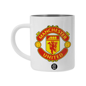 Manchester United F.C., Λευκή Ανοξείδωτη Μεταλλική Κούπα 450ml - Διπλού Τοιχώματος 
