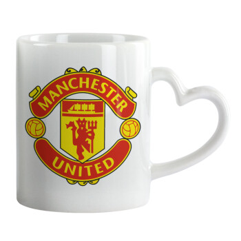 Manchester United F.C., Κούπα καρδιά χερούλι λευκή, κεραμική, 330ml