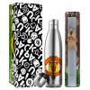 Easter Set, metallic stainless thermos flask (500ml) & scented flat Easter candle (30cm) (GRAY)