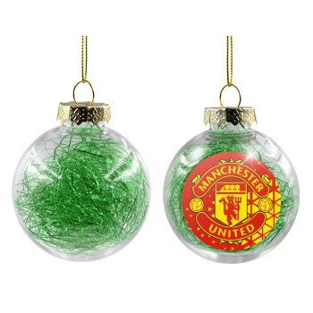 Manchester United F.C., Χριστουγεννιάτικη μπάλα δένδρου διάφανη με πράσινο γέμισμα 8cm