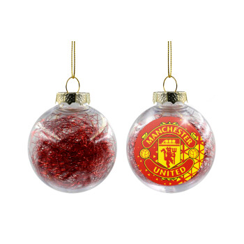 Manchester United F.C., Χριστουγεννιάτικη μπάλα δένδρου διάφανη με κόκκινο γέμισμα 8cm