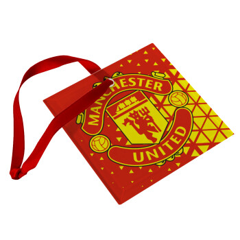 Manchester United F.C., Χριστουγεννιάτικο στολίδι γυάλινο τετράγωνο 9x9cm
