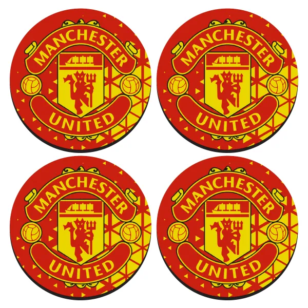 Manchester United F.C. — ΣΕΤ 4 Σουβέρ ξύλινα στρογγυλά (9cm)