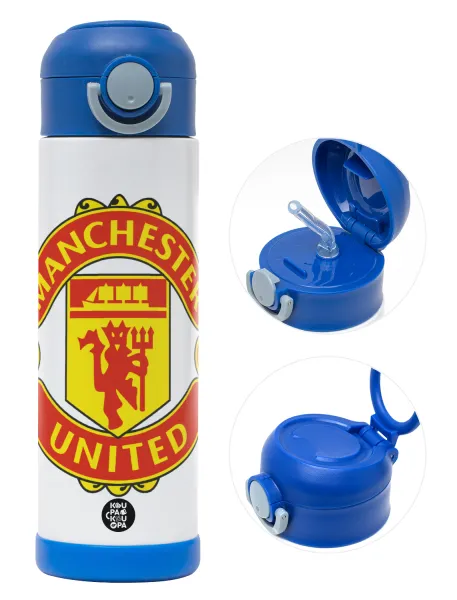 Manchester United F.C. — Παιδικό παγούρι θερμό, ανοξείδωτο, με καλαμάκι ασφαλείας, ΜΠΛΕ (500ml)