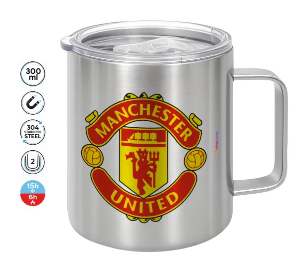 Manchester United F.C. — Κούπα Ανοξείδωτη διπλού τοιχώματος 300ml με καπάκι διατήρησης θερμοκρασίας