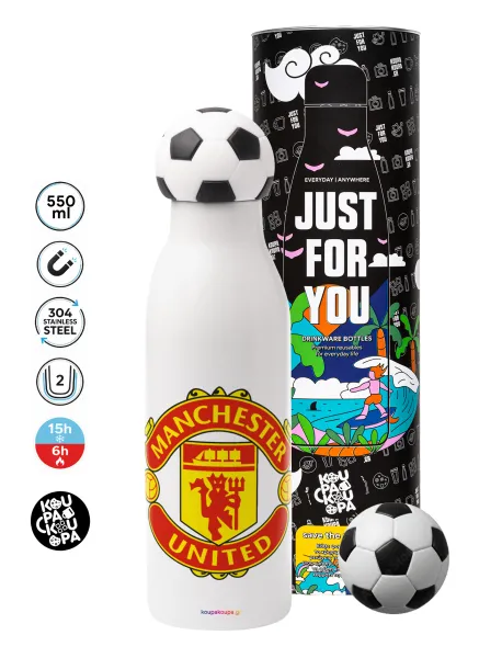 Manchester United F.C. — Μπάλα ποδοσφαίρου μεταλλικό παγούρι θερμός, διπλού τοιχώματος, 550ml