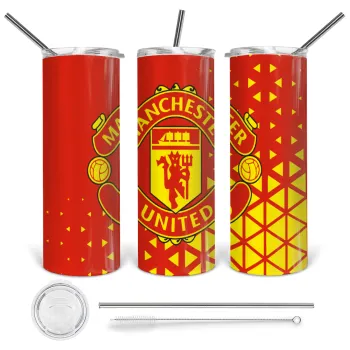Manchester United F.C., Tumbler ποτήρι θερμό από ανοξείδωτο ατσάλι 600ml, με μεταλλικό καλαμάκι & βούρτσα καθαρισμού