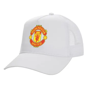 Manchester United F.C., Structured Trucker Adult Hat, with Mesh, WHITE (100% COTTON, ADULT, UNISEX, ONE SIZE)