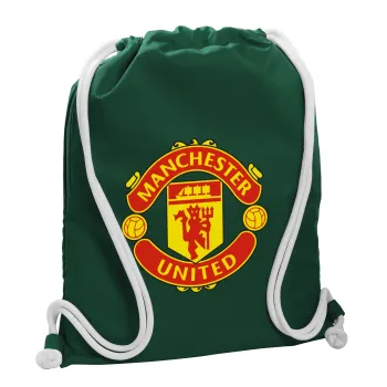 Manchester United F.C., Backpack pouch GYMBAG BOTTLE GREEN, with pocket (40x48cm) & thick white cords